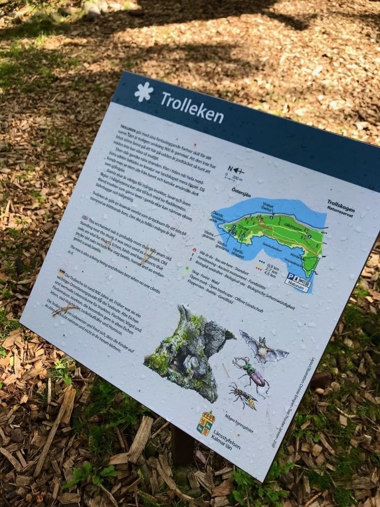Erklärtafel auf dem Wanderweg in Trollskogen